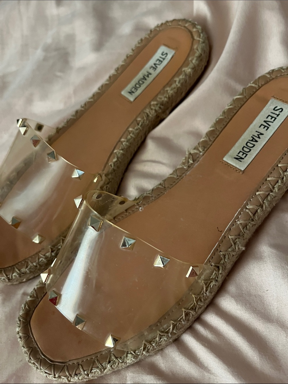 Steve Madden Clear Studded Espadrille Slide - Tan